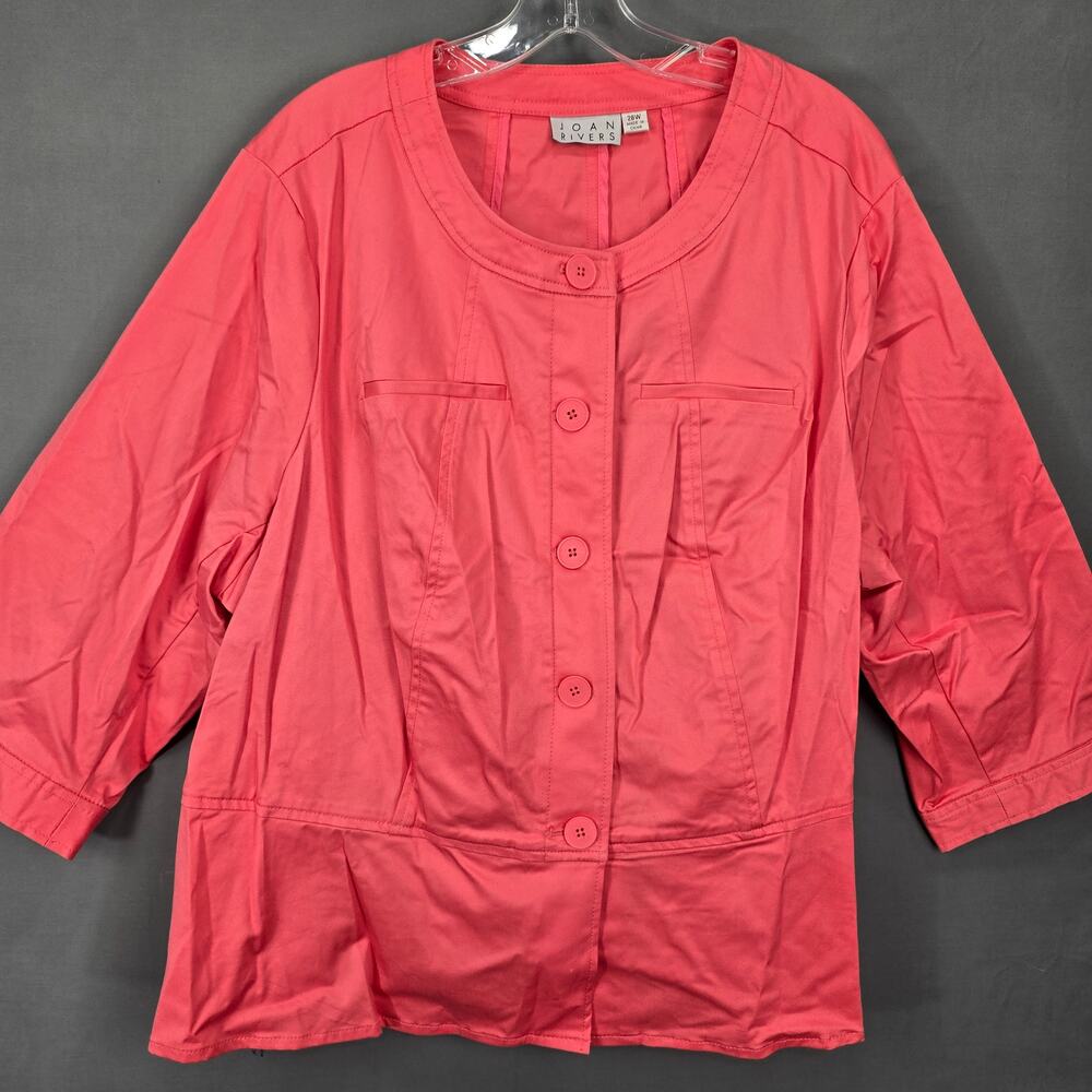 Joan Rivers Pink Coral Shirt Womens Size 28W 3/4 Sleeves Buttons Layering Jacket